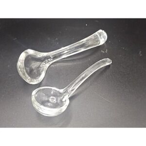 2 PC VINTAGE CLEAR GLASS CONDIMENT MAYONAISE LADLES SERVING SPOONS 4.75 &5.5 Inc